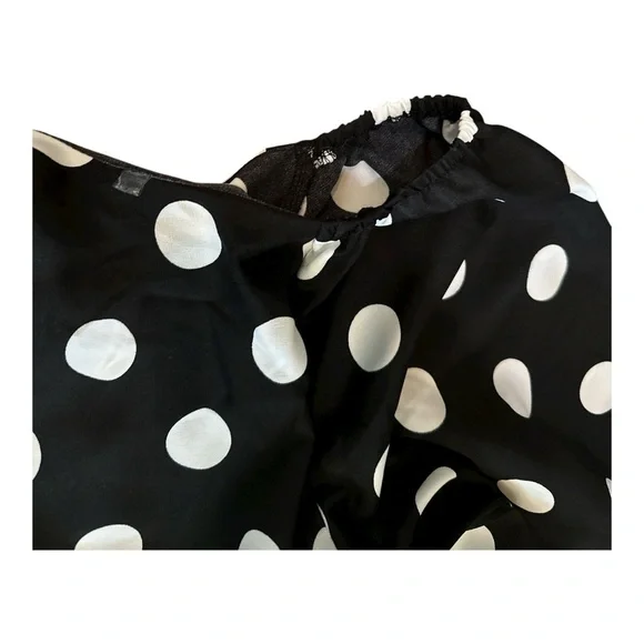 Black & White Polka Dot Off-Shoulder Jumpsuit | Size L | Tall Girl Friendly - Picture 8 of 15